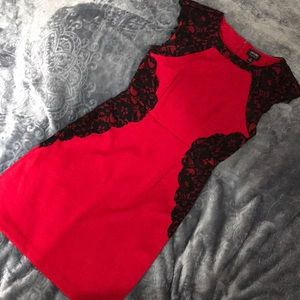 Red shift dress with lace